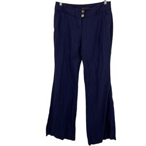 Outback Red Linen Flare Leg Dress Pants Gold Buttons Women Size 4 Blue